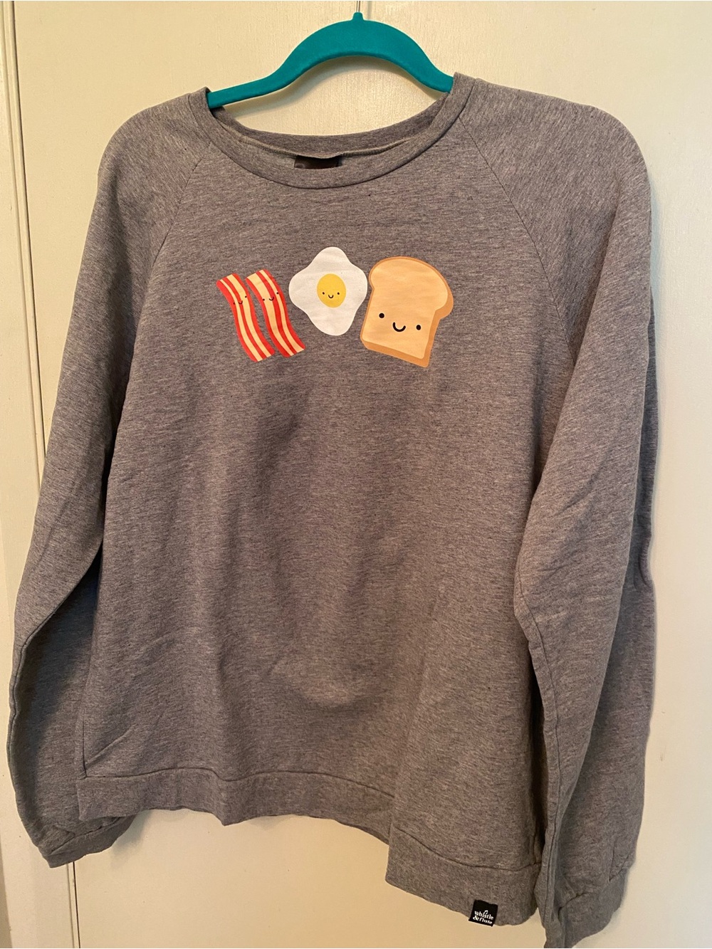 Whistle & Flute unisex Grey Sweatshirt with Cute Breakfast Patch